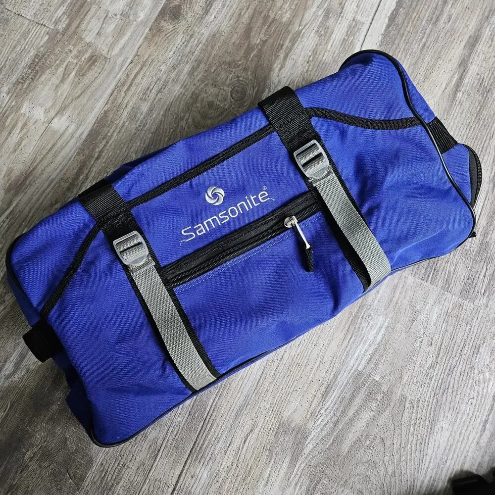 SAMSONITE Blue Carry On Weekend Duffle Bag Luggage Gym Strap w/Shoe‎ Storage